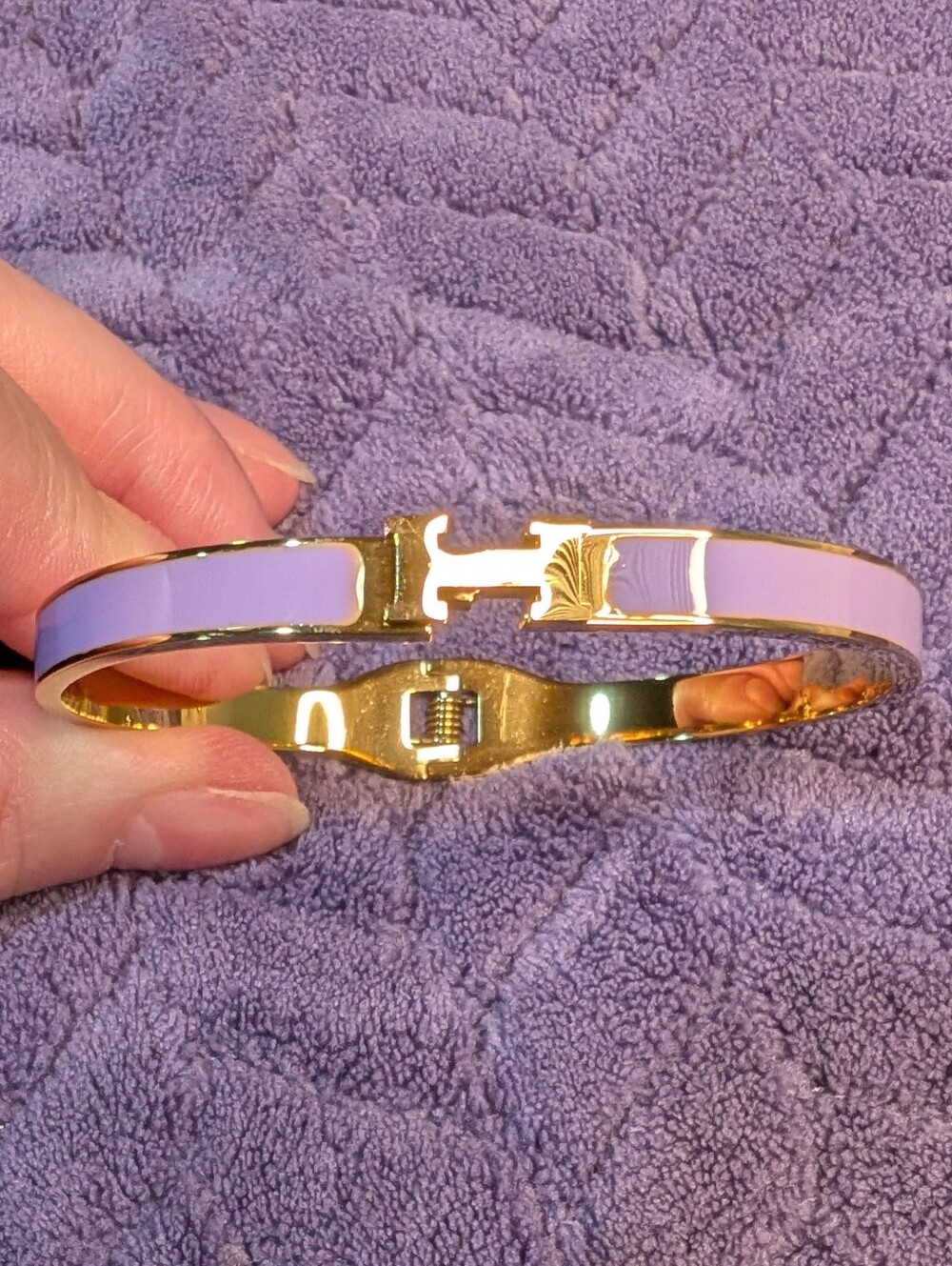 Gold-Tone Lavender Enamel H-Link Bangle Bracelet